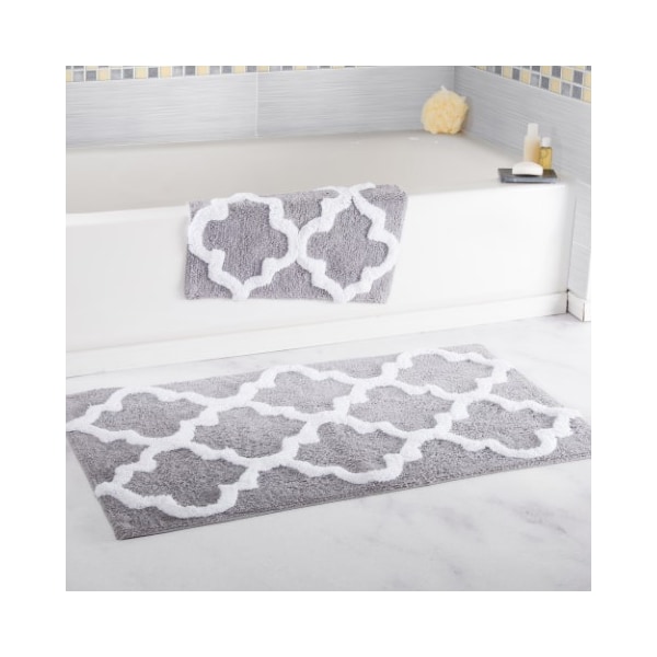 Hastings Home Hastings Home 100 Percent Cotton 2 Piece Trellis Bathroom Mat Set - Silver 262631YKR - main